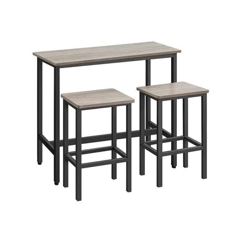 Bar-Height Dining Set – Heather Greige & Ink Black Steel Table With Two Matching Stools 1