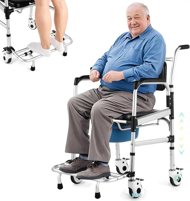 Bariatric 4-In-1 Rolling Shower Commode Chair | Heavy-Duty Adjustable Mobility Seat For Post-Operative And Elderly Care (350 Lb Capacity, Model 789932) 1
