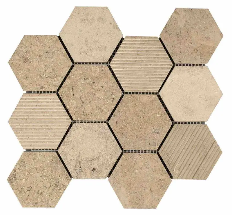 Beige Hexagon Limestone Mosaic Tile – Warm Natural Stone Accent 1