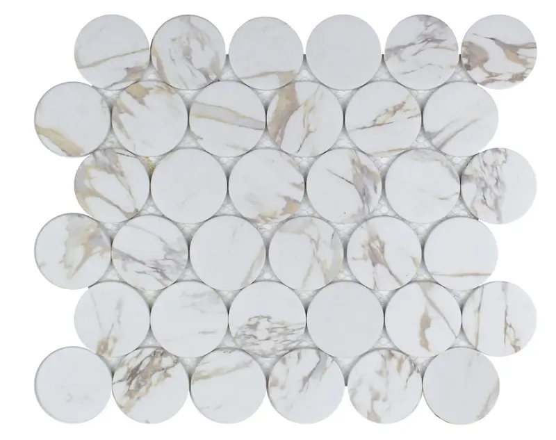 Beige Rounded Recycled Glass Mosaic Tile – 2 In Diameter 1