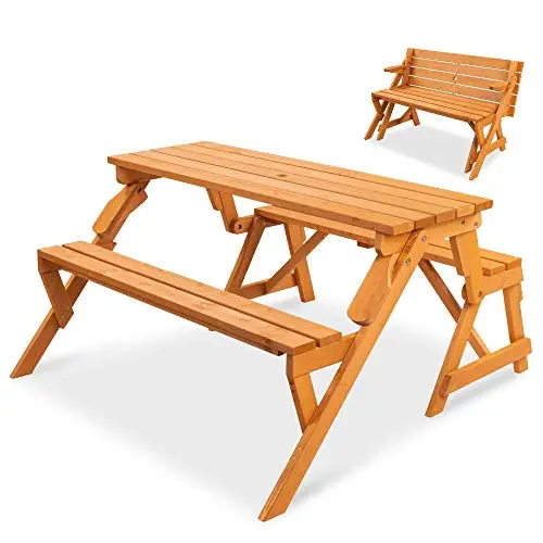 Best Choice Products 2-In-1 Picnic Table & Garden Bench – Space-Saving Outdoor Furniture 1