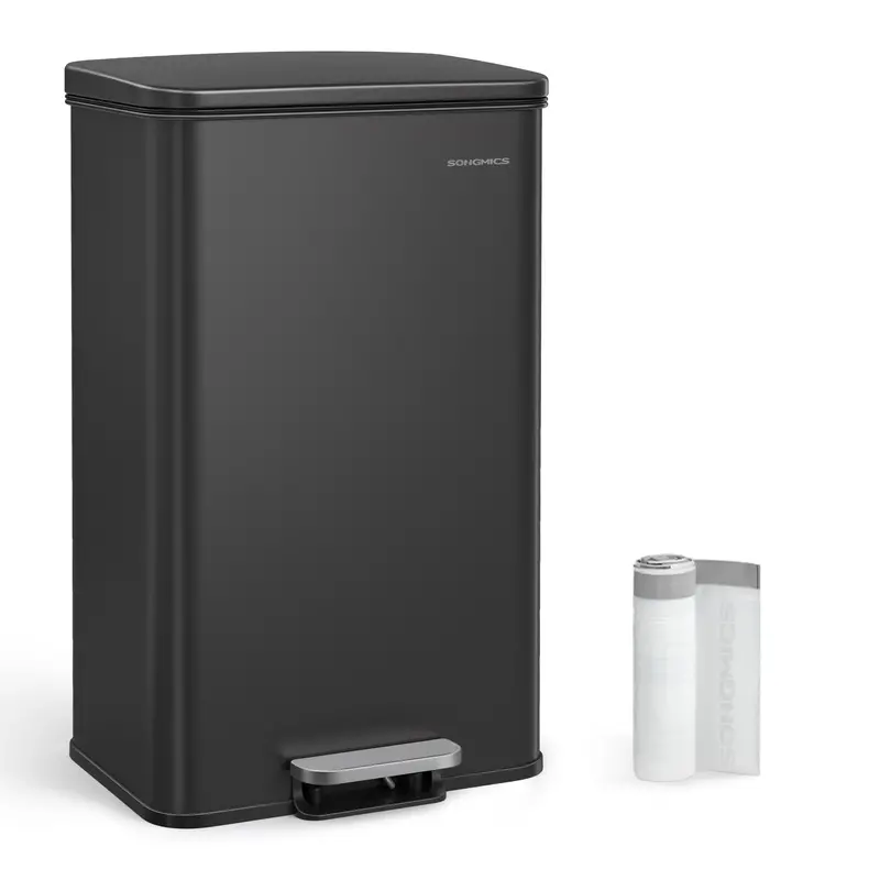 Black 40L Kitchen Waste Bin – Steel Construction With Silent-Close Lid & 15 Liner Bags 1