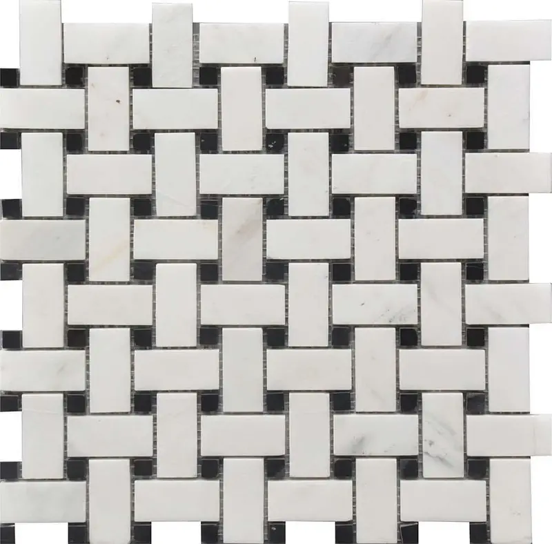 Black And White Basketweave Marble Mosaic Tile 1