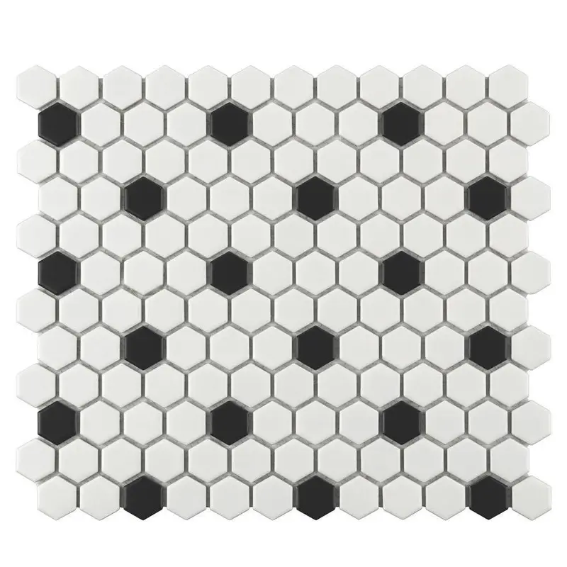 Black-And-White Dot Hexagon Porcelain Mosaic Tile 1