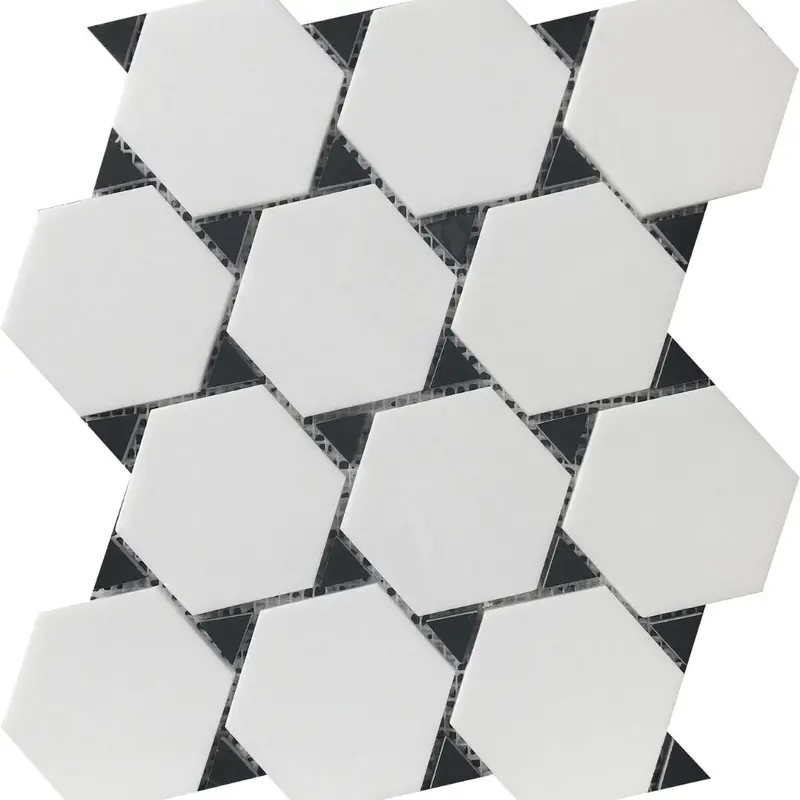 Black-And-White Hexagon Dot Inlay Tile 1
