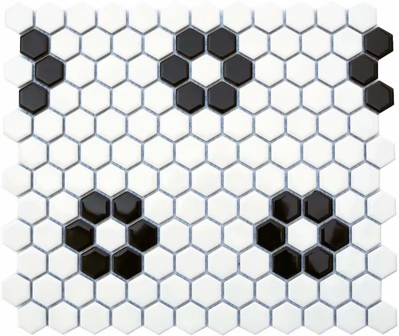 Black-And-White Hexagon Flower Porcelain Mosaic Tile – Classic Contrast 1