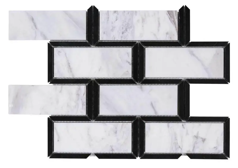 Black-And-White Marble Waterjet Subway Mosaic Tile 1