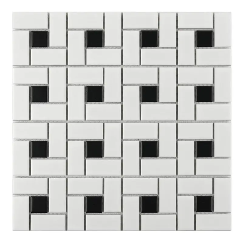 Black And White Pinwheel Dot Porcelain Mosaic Tile 1