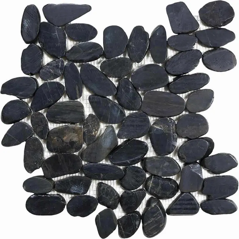 Black Basalt Pebble Sliced Mosaic Tile 1