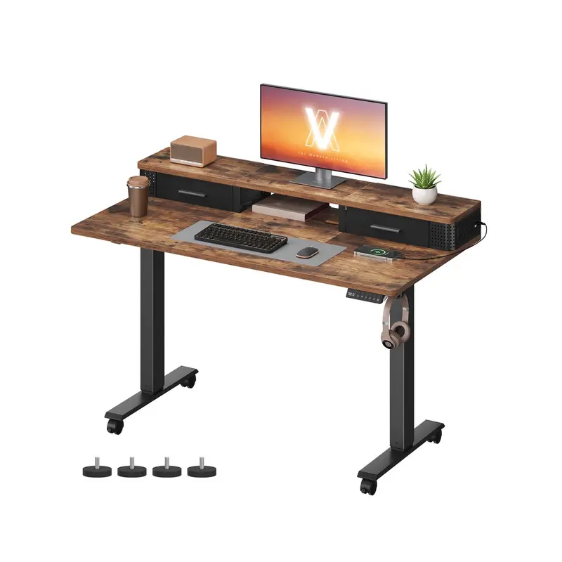 Black Electric Standing Desk – Built-In Power Strip, Monitor Stand, Memory Function & Drawers 1