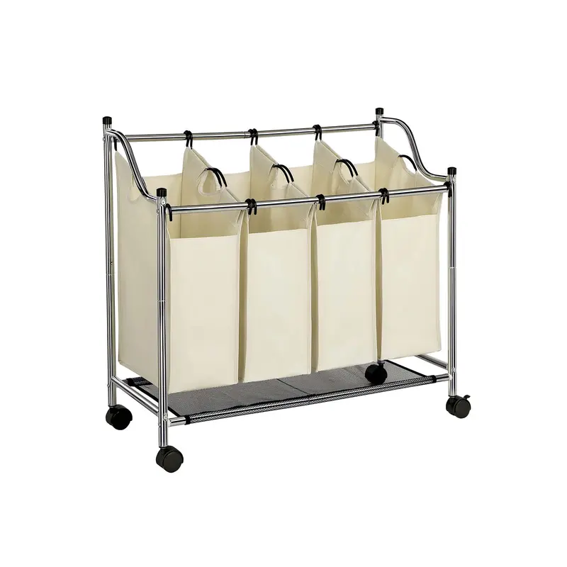 Black Fabric Laundry Cart – Four Detachable 35L Bags In A 140L Rolling Organizing System 1