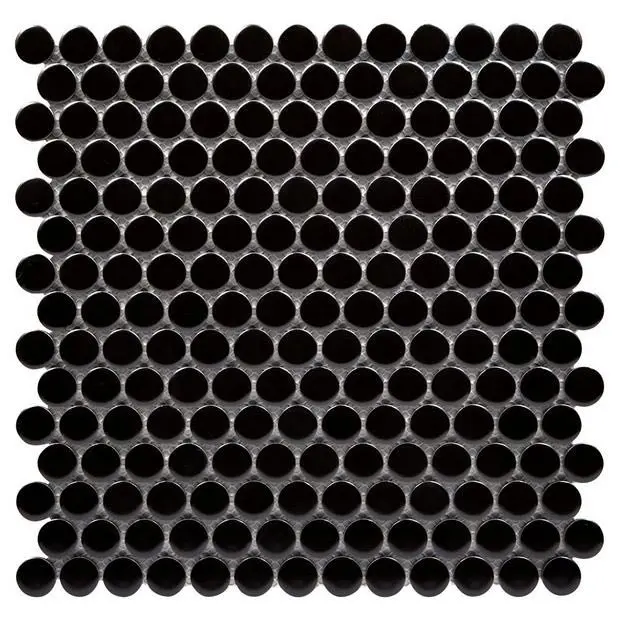 Black Honed Penny Round Mosaic Tile – Metallic Matte Finish 1