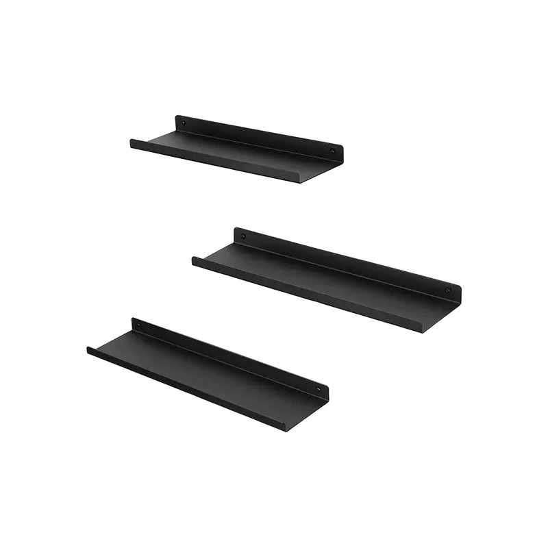 Black Industrial Floating Wall Shelves – Metal Shelf Set With Mounting Hardware 1