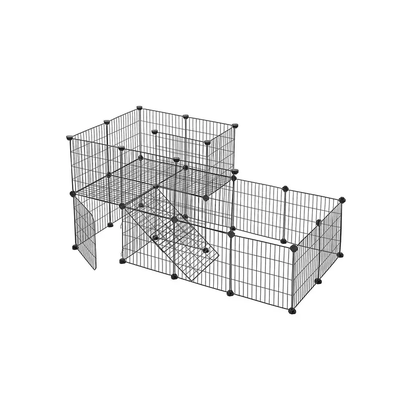 Black Metal Mesh Pet Playpen – Customizable Fence With Secure Door & Adjustable Panels 1