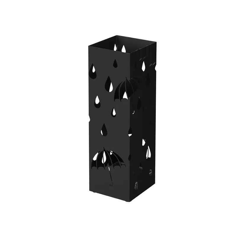 Black Metal Umbrella Stand With Four Hooks And Removable Drip Tray 1