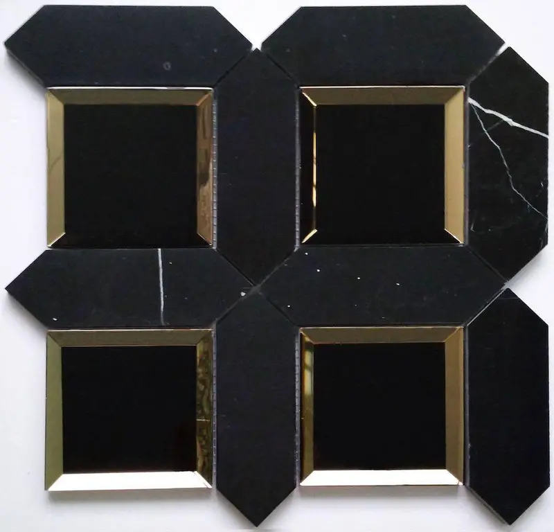 Black Mirror & Stone Waterjet Mosaic Tile 1