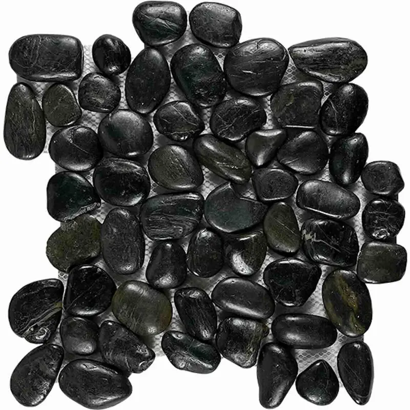 Black Rounded Pebble Mosaic Tile – Bold Contrast Finish 1