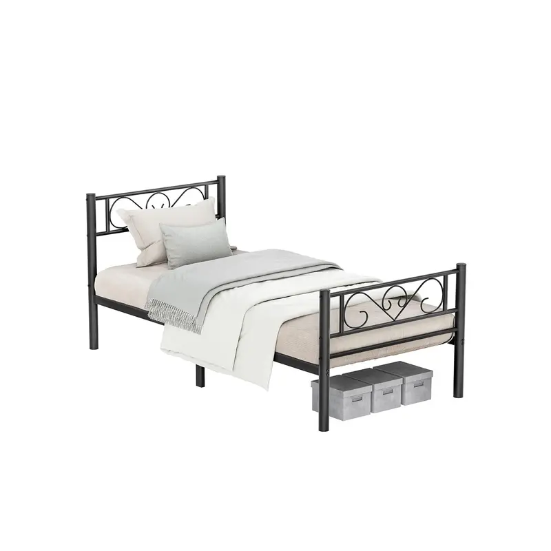 Black Steel Single Bed Frame – No Box Spring Required, Optimized For 90 X 190 Cm Mattresses 1