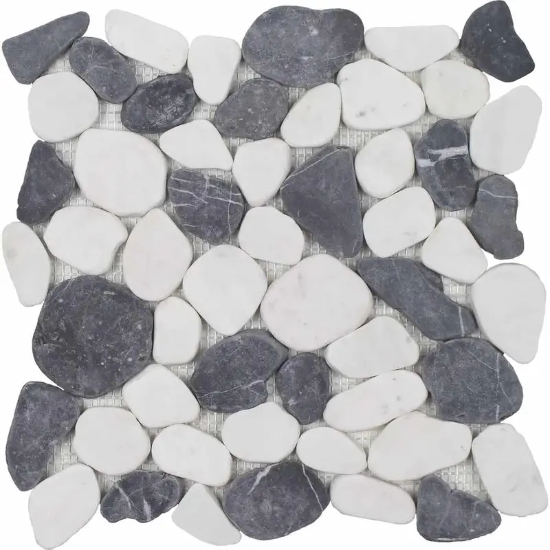 Blue-And-White Blended Pebble Sliced Mosaic Tile 1