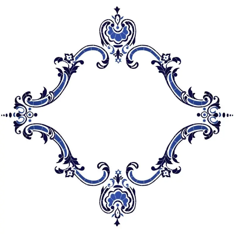 Blue Monogram Medallion Pool Mosaic Tile – Customizable Centerpiece 1