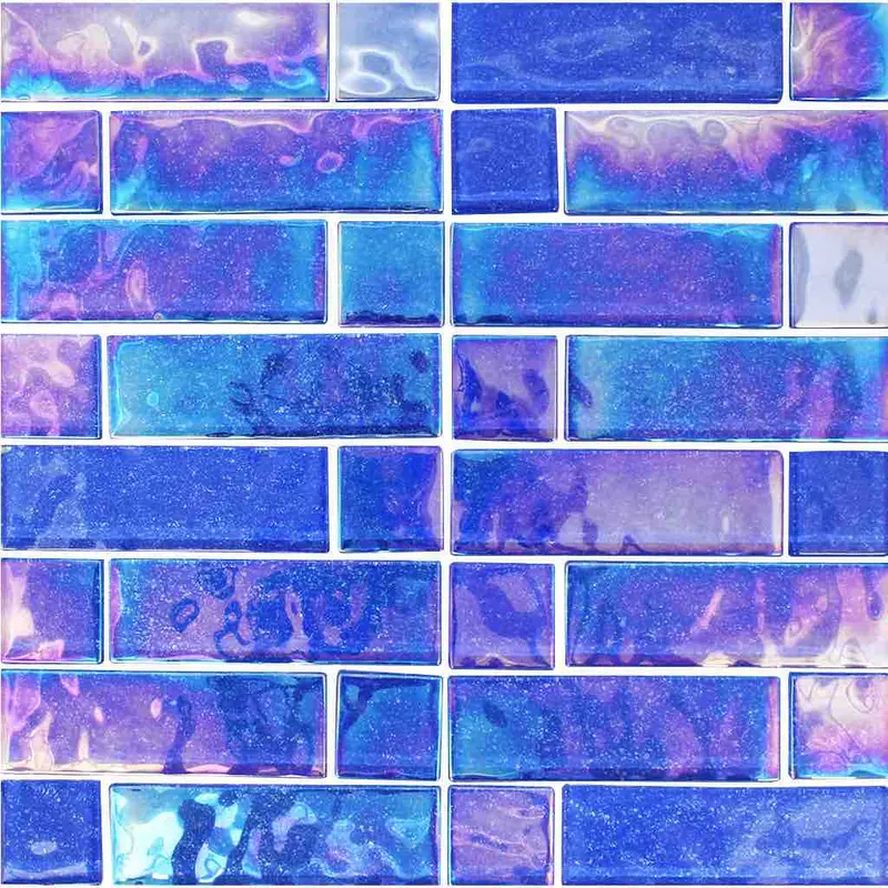 Blue Multi-Hue Iridescent Glass Pool Tile – Linear Layout 1