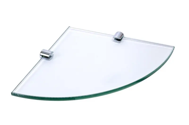 Bracket-Mounted Clear Glass Corner Shower Shelf 1
