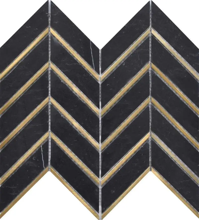 Brass And Gold Chevron Inlay Tile With Black Background 1