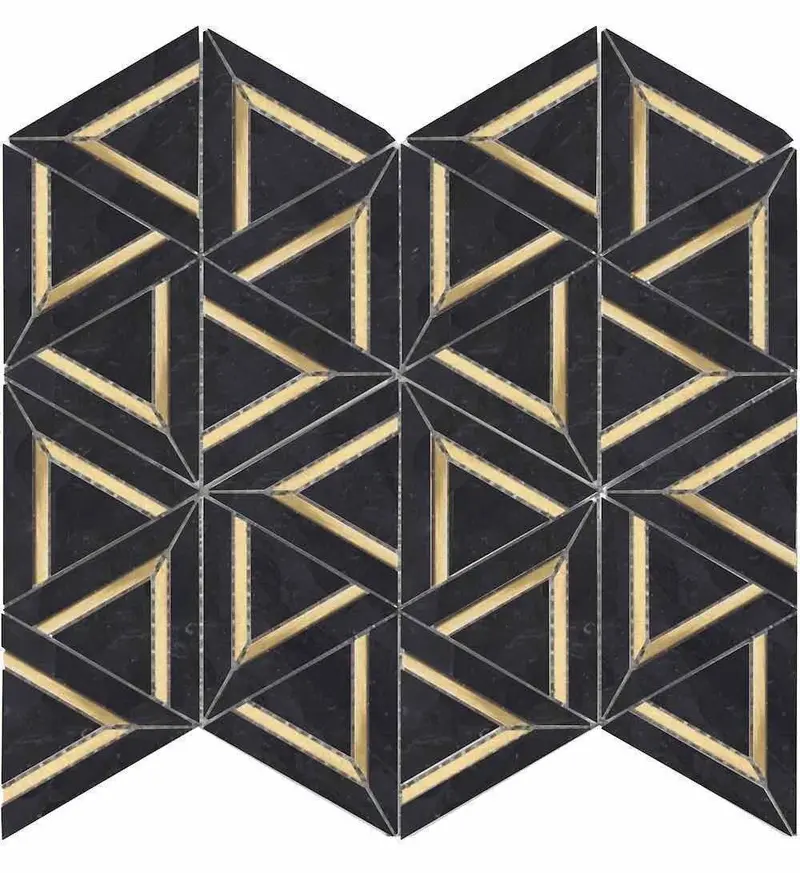 Brass And Gold Triangular Inlay Tile With Black Background 1