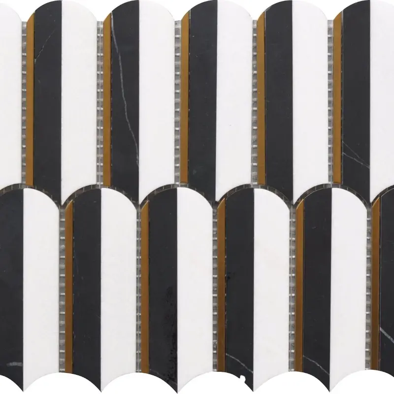 Brass-Gold Oval Inlay Tile With Black And White Accents 1