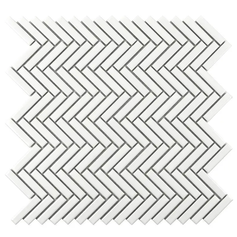Bright White Herringbone Porcelain Mosaic Tile 1
