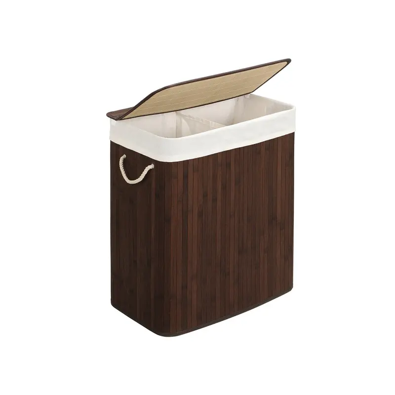 Brown Bamboo Laundry Hamper – 100L With Sectioned Interior & Snap-Closure Lid 1