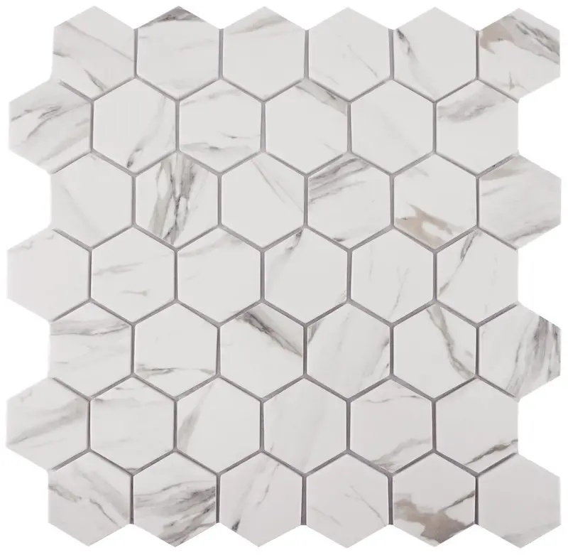 Calacatta Hexagon Recycled Glass Tile 1