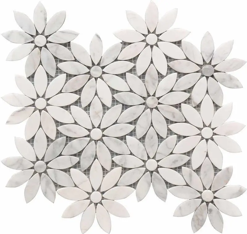 Calacatta Waterjet Flower Mosaic Tile – Daisy Design 1
