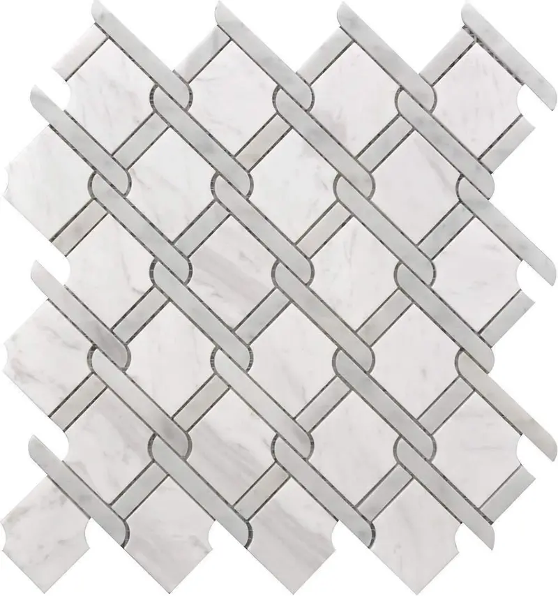 Carrara Marble Knitted Mosaic Tile In Soft Gray 1