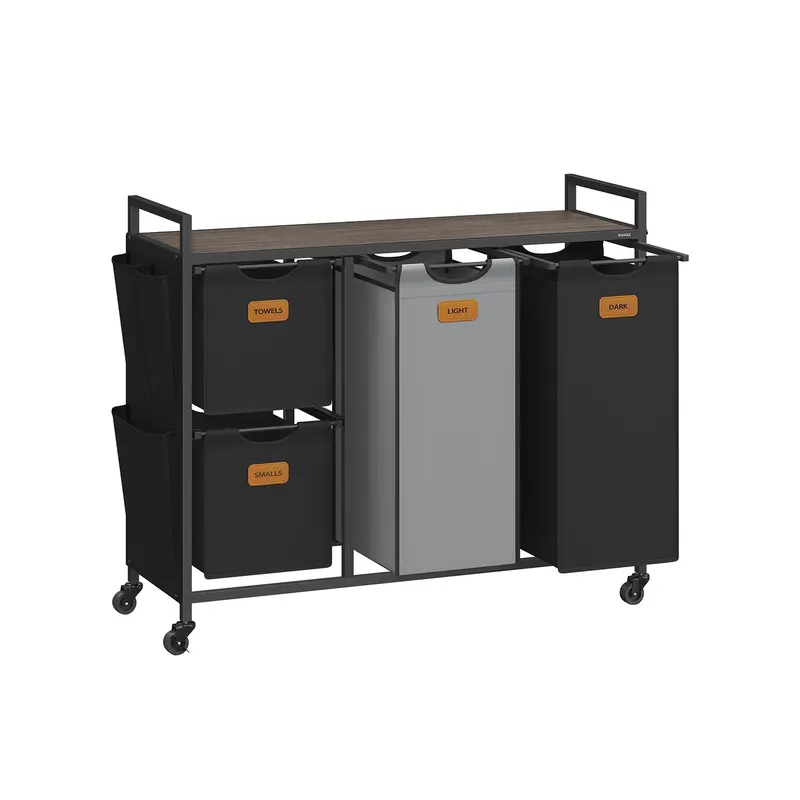 Chestnut Brown, Ink Black & Dove Grey 4-Compartment Laundry Hamper – 150L Heavy-Duty Fabric Sorter 1