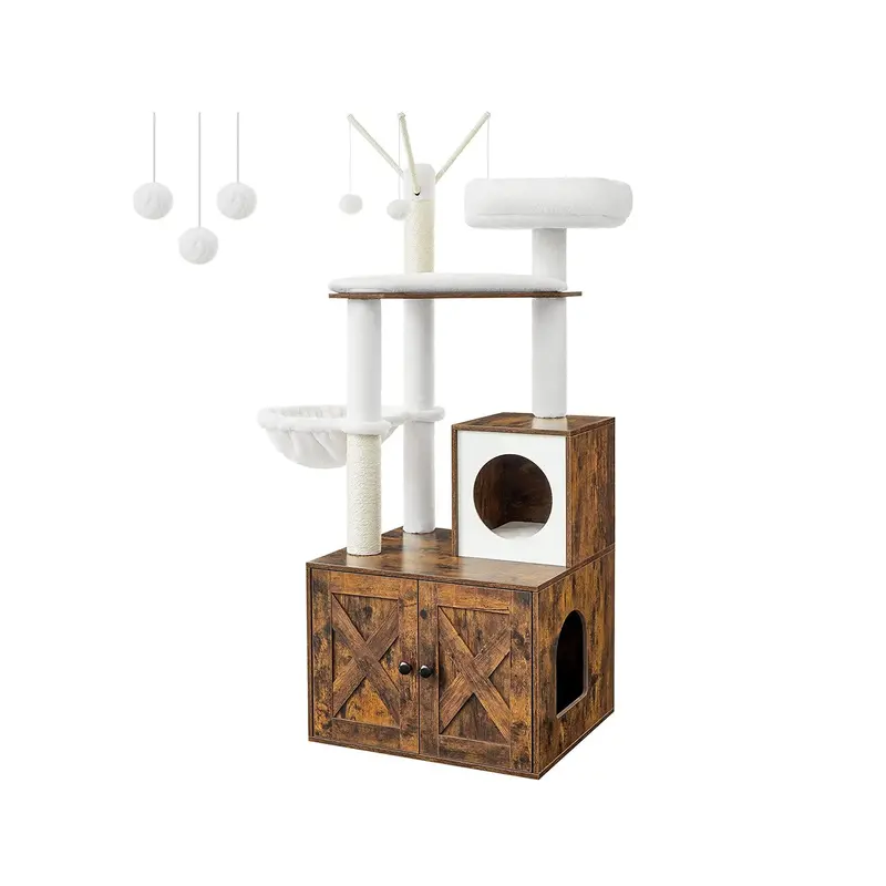 Cloud White 2-In-1 Cat Tree – Litter Box Cover + Integrated Scratching Post System 1