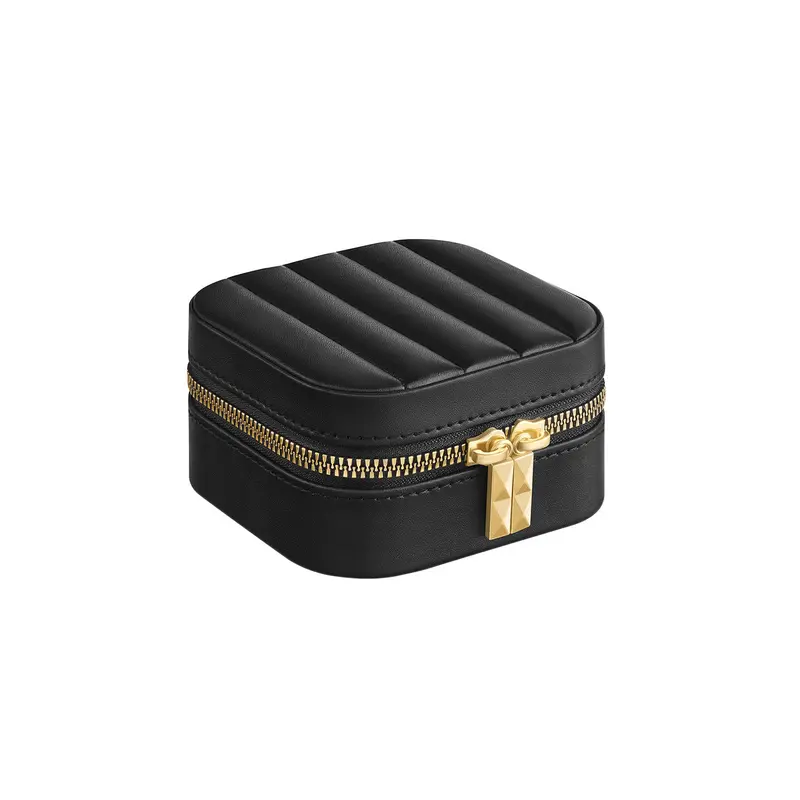 Cloud White Portable Jewelry Case In Pu Leather With Mirror, Zippered Compartments, And Lightweight Design 2