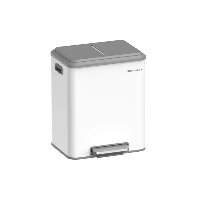 Cloud White Steel Double Bin – Soft-Close Lids, Removable Inner Buckets For Recycling 1
