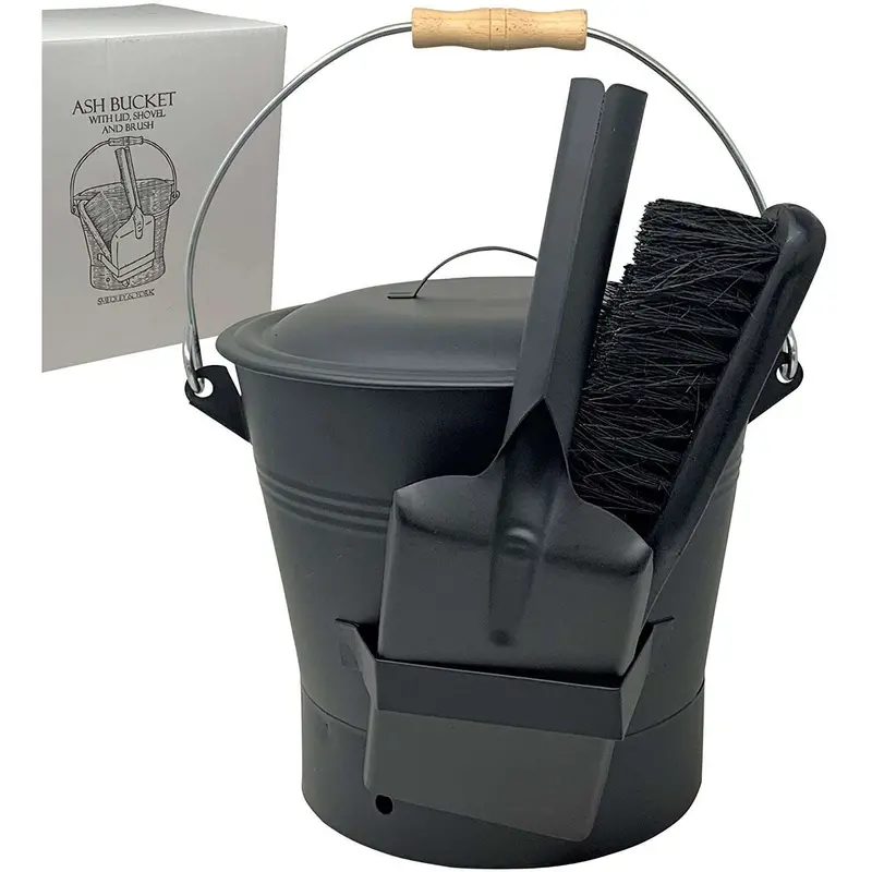 Coal And Ash Carry Bucket Set – Includes Matching Shovel & Hand Broom For Fireplace Use 1