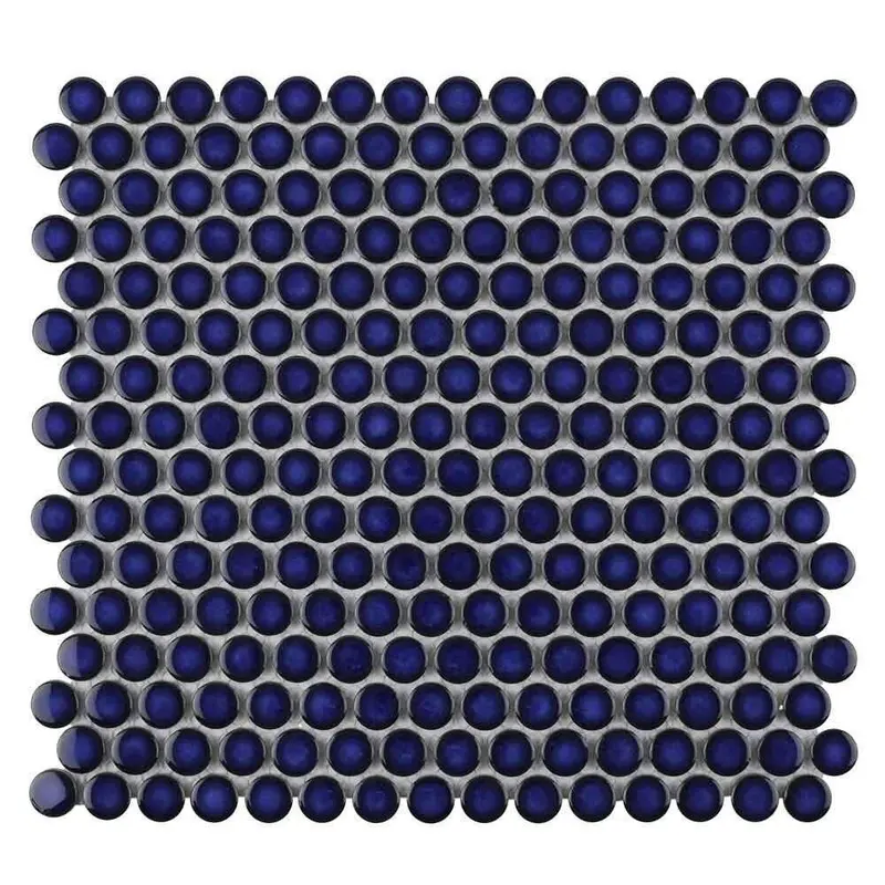 Cobalt Blue Penny Round Glass Tile – Classic Circular Mosaic 1