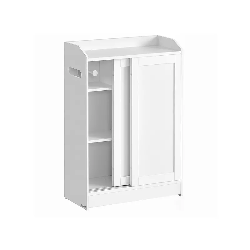 Compact Cloud White Sliding-Door Bathroom Cabinet With Adjustable Shelving 1