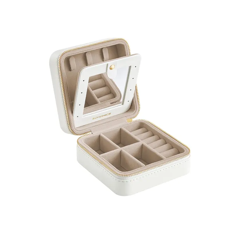Compact Pu Leather Travel Jewelry Box With Interior Mirror And Secure Closure 2