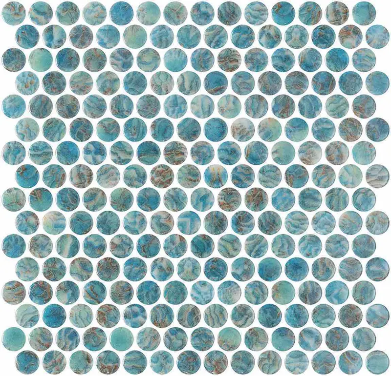 Coral Reef Green Penny Round Glass Pool Tile 1