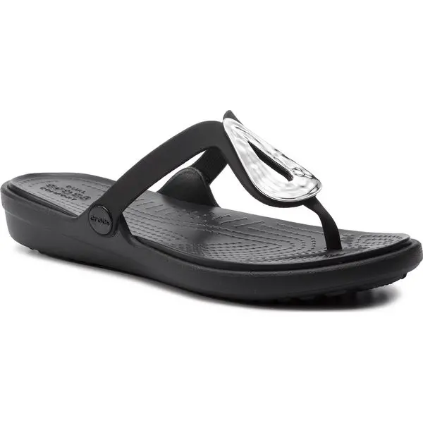 Crocs Sanrah Metallic Flip-Flops For Women – Black Liquid Shine Style 205582-01V 1