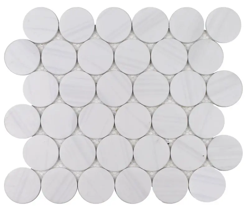 Dolomite White Rounded Recycled Glass Mosaic Tile 1
