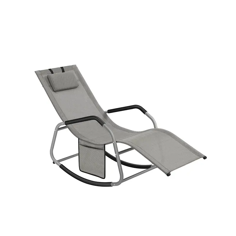 Dove Grey Steel Outdoor Lounger – Reclining Sun Chair With Adjustable Headrest & Anti-Slip Feet 1