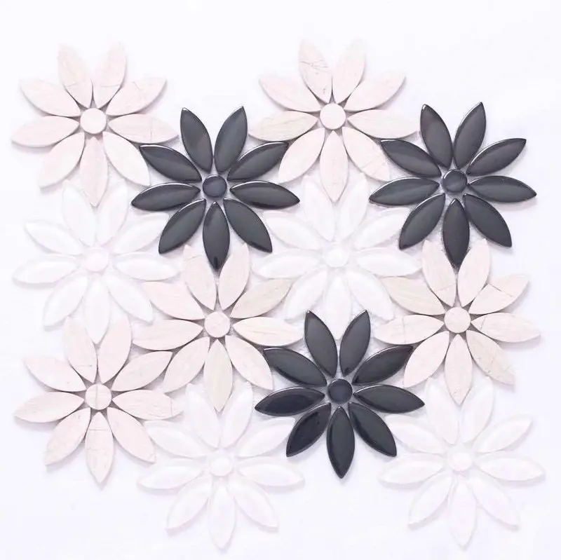 Dusk Gray Waterjet Floral Mosaic Tile 1