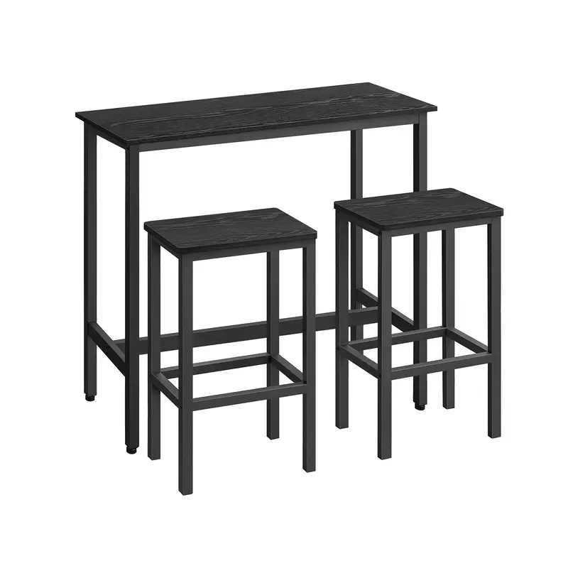 Ebony Black & Rustic Brown Bar Dining Set – Steel-Frame Table With Two Stools 1