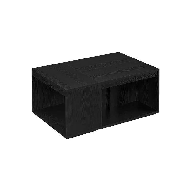 Ebony Black Wooden Coffee Table Set – Modular 2-Piece Collection With Optional Storage Shelf 1