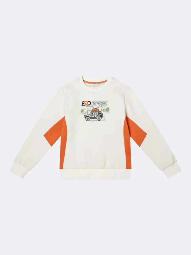 Erke Boys' Lifestyle Pullover Sweatshirt – Glacier White & Orange 1